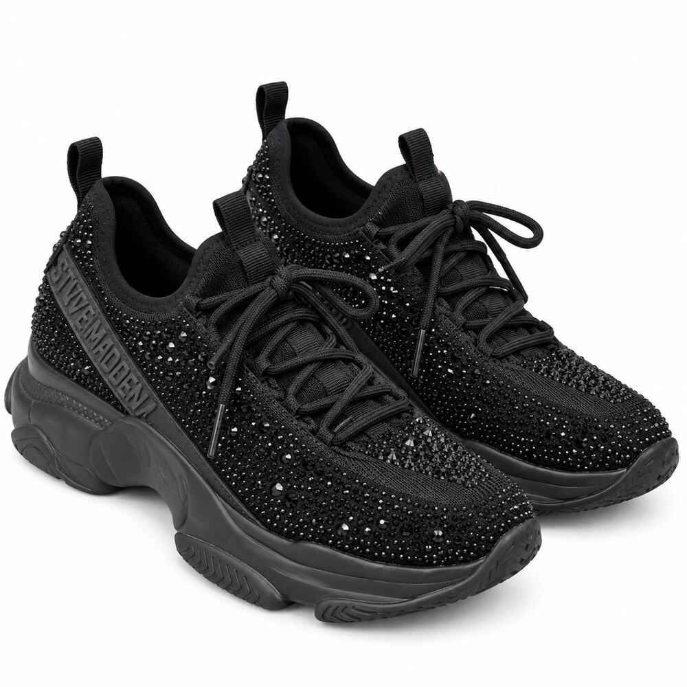 Steve Madden Maxima Rhinestone Chunky Sneakers Shoes Black Womens Sz 12